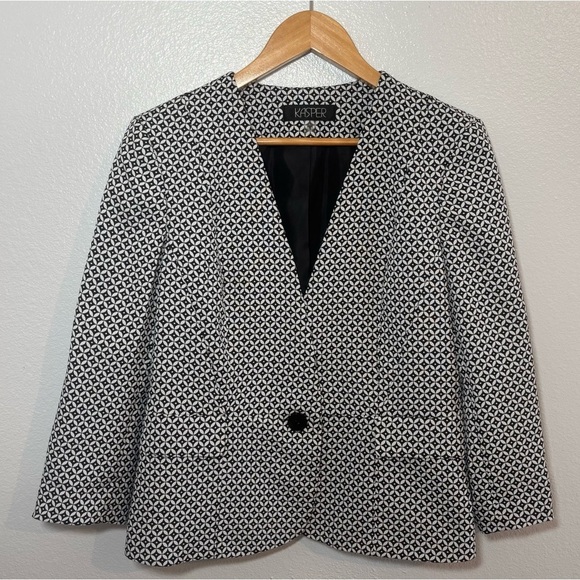 Kasper Jackets & Blazers - Kasper Women's Black and White Blazer Size 8 Monochrome Patterned